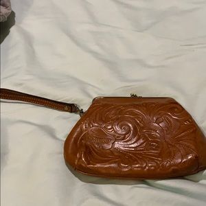 Patricia Nash brown tooled leather wristlet